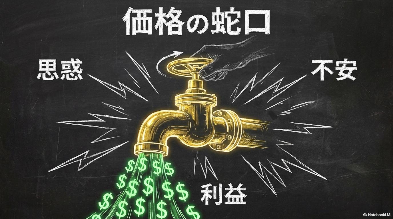 世界の原油価格を操る「ホルムズ・バルブ」のメタファー図解。緊張を調整することで利益を生み出す仕組みを表現した画像。