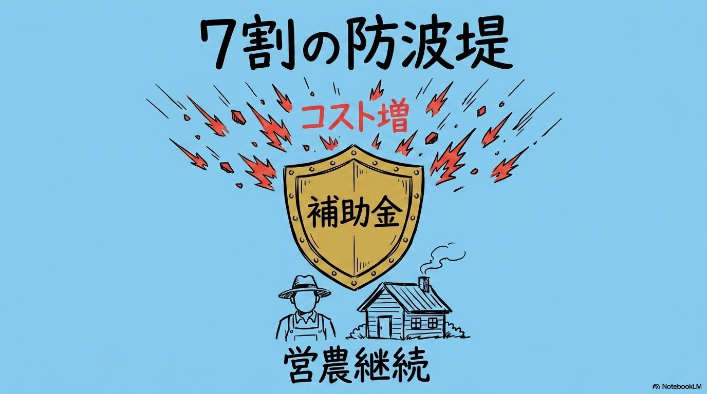 国の肥料高騰対策支援制度の図解。支援金がコスト増から農家を守る様子を、カード型で表現した画像。
